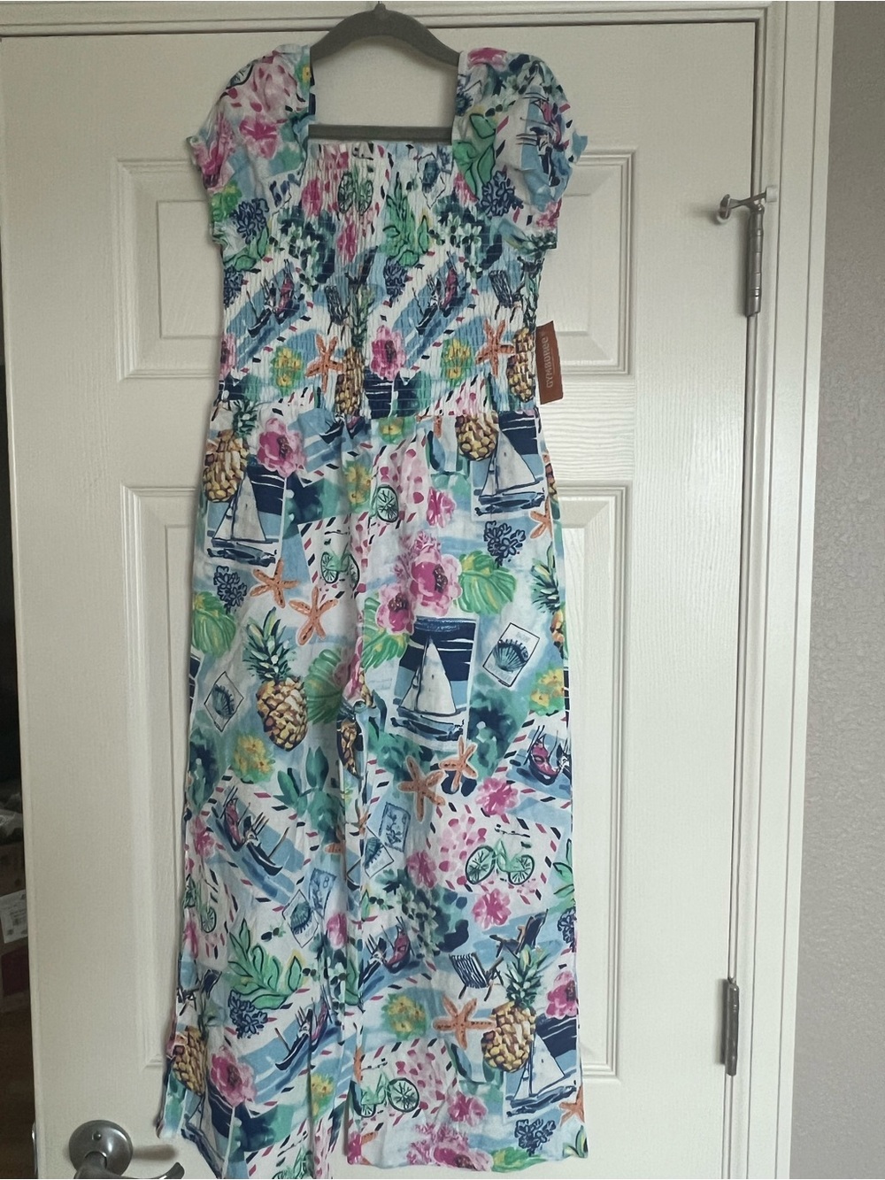 Tropical Vacation Print Wide Leg Jumpsuit